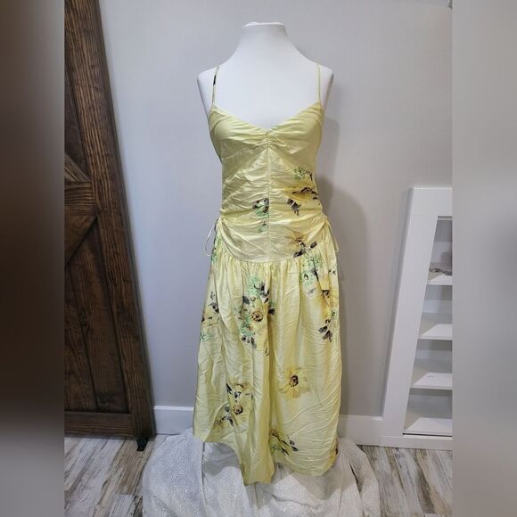 Rebecca Taylor Floral Strappy Open Back Silk Midi Dress size 8 Yellow - Picture 5 of 7